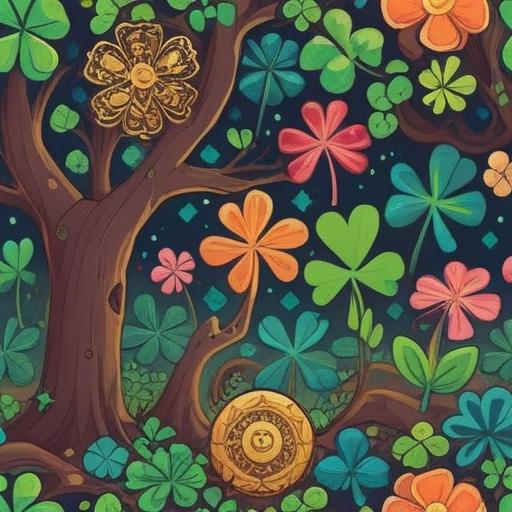 A colorful and inspiring illustration of lucky items for starting something new, featuring a four-leaf clover, a wishing star, a lucky coin, and a small lucky charm, surrounded by a bright and uplifting atmosphere, symbolizing hope and new beginnings, vibrant colors, intricate details, positive energy, 4k