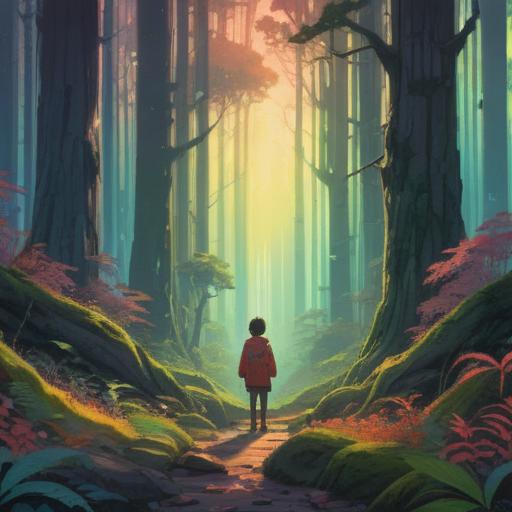 A serene landscape depicting an individual standing at the edge of a vibrant forest, symbolizing the beginning of a new journey, ethereal glow around them, rays of sunlight filtering through the trees, colorful butterflies fluttering in the air, a sense of peace and hope, mountains in the background representing goals to reach, 4k