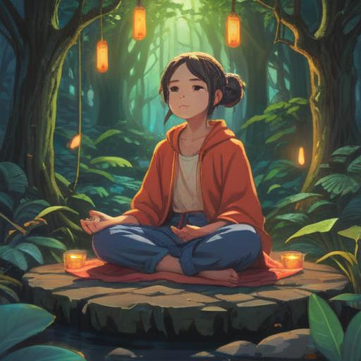 A serene and calming illustration depicting a person sitting in meditation, surrounded by nature, soft glowing lights representing spiritual signs, fluttering butterflies symbolizing transformation, gentle flowing water in the background, ethereal aura, peaceful expression, harmonious colors, 4k