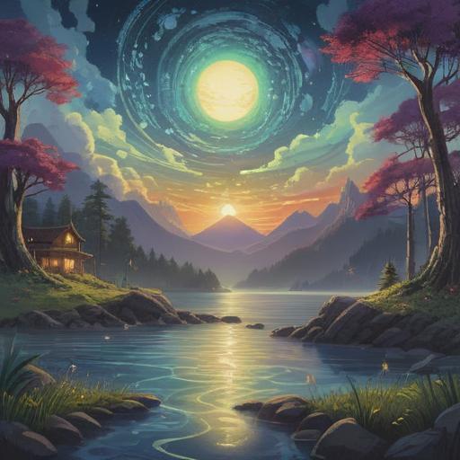 A serene illustration depicting spiritual signs appearing during moments of emotional instability, ethereal lights and symbols in a calming landscape, gentle waves of energy surrounding a figure in meditation, soft color palette with hints of gold, tranquil atmosphere, luminous orbs representing guidance and intuition, nature elements like trees and water reflecting peace, 4k