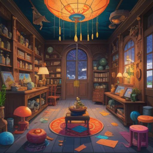 A soothing, whimsical illustration depicting a collection of lucky items, vibrant colors, enchanting atmosphere, an open space symbolizing emptiness in the heart, intricate details of each item such as a four-leaf clover, a horseshoe, and a lucky cat, surrounded by gentle, flowing patterns, inviting warmth, and hope, 4k