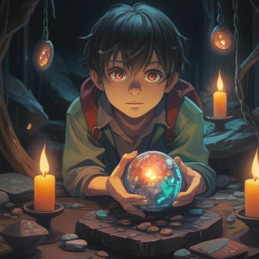 A surreal depiction of a person holding a unique lucky stone, a faint smile on their face, surrounded by a dimly lit room, contrasting emotions of sadness and hope, soft light illuminating the stone, intricate details on the stone's surface, reflecting inner turmoil, symbolizing resilience, 4k