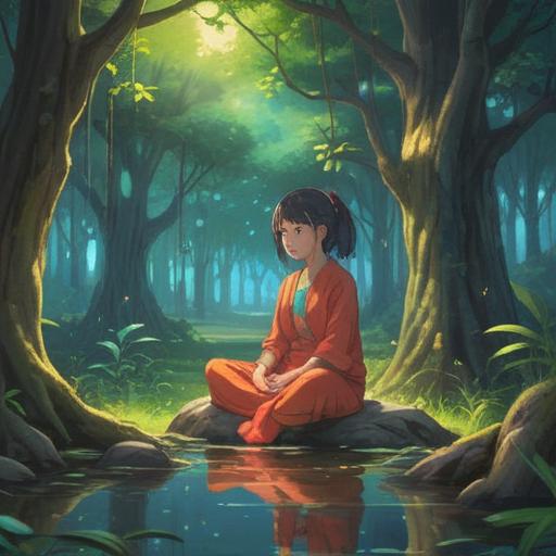 A serene and peaceful scene illustrating the concept of spiritual signs during unclear moments, gentle light filtering through trees, an individual sitting in meditation, surrounded by nature, soft floral elements blooming around, ethereal aura emanating, conveying clarity and understanding, tranquil atmosphere, 4k