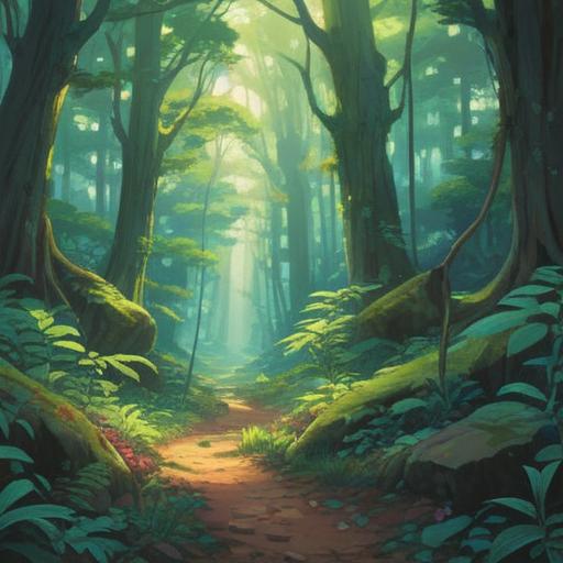 A serene landscape depicting a tranquil forest, ethereal light filtering through the trees, vibrant green foliage, gentle breeze stirring leaves, a sense of inner peace, soft flowing water in a nearby stream, subtle hints of energy swirling around, representing spiritual awakening, calming presence, harmonious atmosphere, 4k