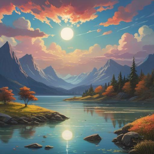 A serene landscape depicting spiritual signs, ethereal light rays breaking through clouds, gentle waves on a calm lake, symbols of peace and harmony, vibrant flora surrounding the scene, a reflective figure meditating, tranquil atmosphere, mystical energy, nature’s beauty, 4k