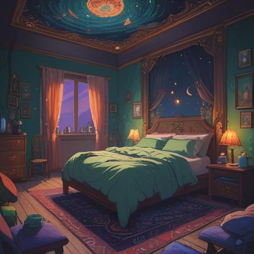 Spiritual representation of an uncomfortable night, a person tossing and turning in bed, ethereal glow surrounding them, dreamlike elements like floating orbs and wisps, moonlight filtering through the window, sense of restlessness and yearning, emotional depth, detailed texture, serene yet unsettling atmosphere, 4k