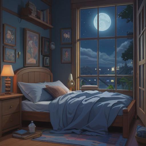 A serene bedroom scene at night, a person sleeping restlessly with beads of sweat on their forehead, soft moonlight filtering through the window, symbols of spiritual awareness subtly integrated in the background, such as dreamcatchers or crystals, an aura of anxiety and concern, peaceful yet reflective atmosphere, vivid details on the bedding and surroundings, 4k