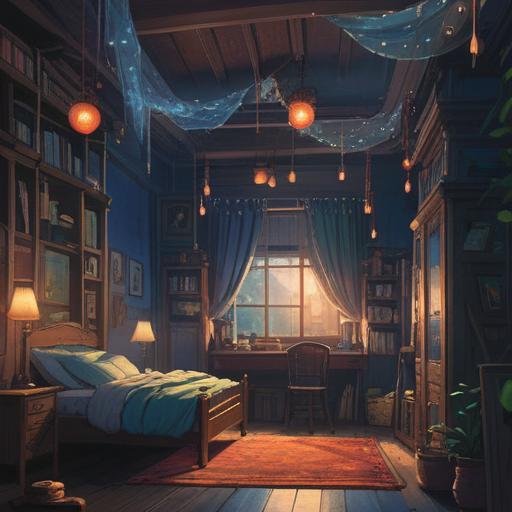 A mystical illustration depicting the signs of spiritual awakening when unable to sleep, ethereal lights surrounding a serene bedroom, a silhouette of a person contemplating in bed, dreamlike visuals of symbols representing intuition and awareness, calm colors, peaceful atmosphere, enchanting elements, 4k