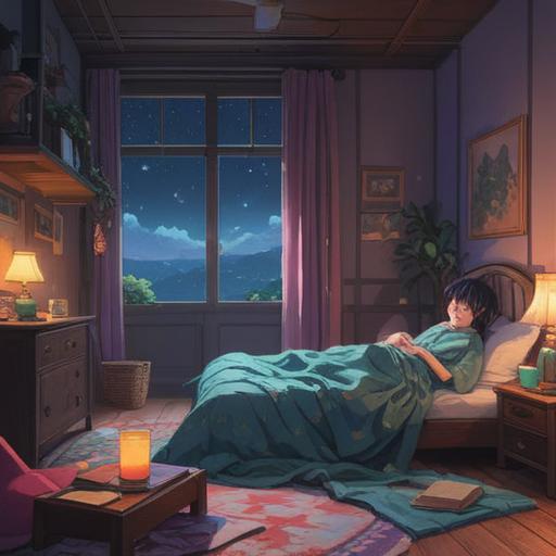 A serene and introspective scene, a person laying in bed with tears streaming down their face, soft moonlight illuminating the room, gentle silhouettes of spiritual symbols in the background, a sense of healing and catharsis, warm and comforting colors, dreamy atmosphere, subtle hints of hope and transformation, capturing a moment of vulnerability and spiritual awakening, 4k
