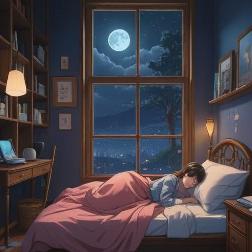 A serene night scene, a person lying in bed with tears on their cheeks, soft moonlight filtering through the window, subtle ethereal glow, symbols of spiritual signs like feathers and orbs floating around, a sense of tranquility despite the sadness, celestial elements in the background, gentle shadows, emotional contrast, 4k