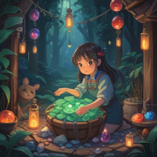 A serene scene depicting lucky items for soothing the heart, calming atmosphere, softly glowing lucky charms, gentle hands holding a crystal, surrounded by soothing greenery, peaceful expression, warm sunlight filtering through leaves, inviting and tranquil setting, harmonious balance, detailed textures, 4k