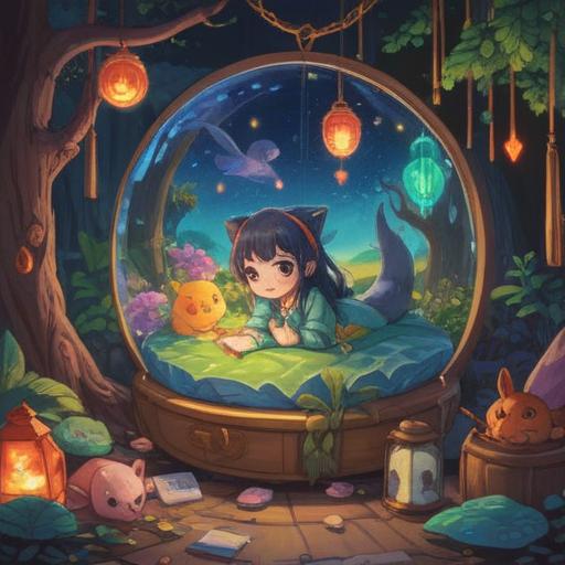 A whimsical and dreamy illustration of a spiritual lucky charm for lazy, sleepy times, featuring a charming, cartoonish charm with soothing colors and soft glowing aura, surrounded by fluffy clouds and serene stars, evoking a sense of tranquility and calm, enchanting atmosphere, gentle details, 4k