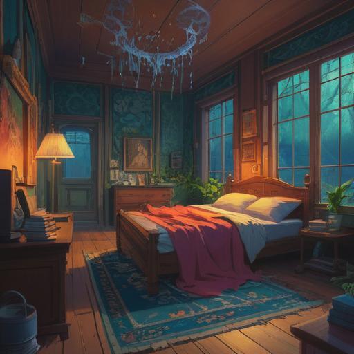 A mystical interpretation of spiritual signs appearing when fatigue lingers despite sleep, a dimly lit room with an ethereal glow, shadowy figures symbolizing exhaustion, a bed with rumpled sheets, various symbolic objects like clocks and hourglasses, a feeling of somber reflection, intricate details conveying a sense of psychological weight, 4k