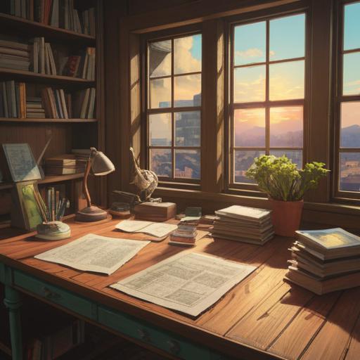 A comprehensive collection of various documents and notes, organized neatly on a wooden desk, soft sunlight filtering through a nearby window, emphasizing a sense of productivity and clarity, inviting atmosphere, detailed items like pens, notebooks, and a laptop, 4k