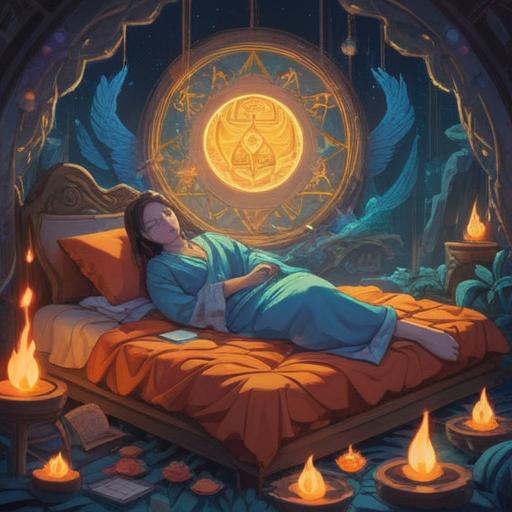 A mystical illustration depicting the spiritual significance of sleep deprivation, ethereal light illuminating a serene figure in meditation, surrounded by symbols of enlightenment and balance, soft yet vibrant colors, a dreamy night sky filled with stars and celestial elements, conveying a sense of calm and inner awakening, intricate details in the surrounding nature, 4k