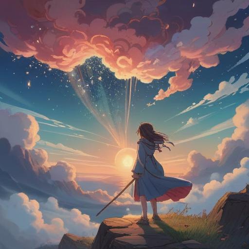 A serene and ethereal illustration depicting a person surrounded by swirling dream clouds, drowsy eyes reflecting stars, soft light illuminating their tranquil expression, mystical symbols floating around, a sense of deep fatigue and spiritual awakening, whimsical elements blending reality and dreams, calming color palette, 4k
