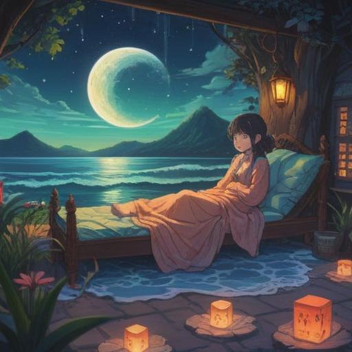 A serene night scene, a peaceful sleeping person, gentle sound waves represented in soft light, spiritual symbols in the background, ethereal glow, calming atmosphere, dreamlike quality, hints of positive energy, 4k