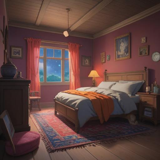A serene bedroom scene, dimly lit with soft moonlight, a person sleeping peacefully, faint whispers surrounding the bed, ethereal glow, subtle aura of spirituality, symbolic representations of intuition, dreamlike atmosphere, mysterious orbs floating in the air, calming colors, 4k