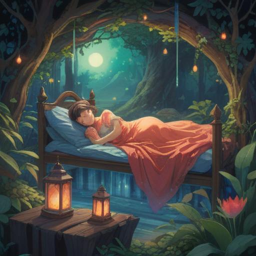 A serene dreamscape, ethereal lights surrounding a sleeping figure, symbols of spiritual awakening and connection, a gentle flow of energy represented by soft waves, floating orbs, and mystical entities, peaceful atmosphere, deep blues and purples, conveying a sense of wonder and introspection, 4k