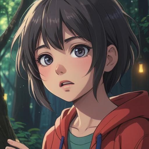 A serene and introspective scene, a person gently biting their lip, reflecting emotions, soft tears shining in their eyes, surrounded by a calm nature backdrop, warm sunlight filtering through trees, tranquility and emotional release, focus on facial expression, vivid detail, harmonious colors, 4k