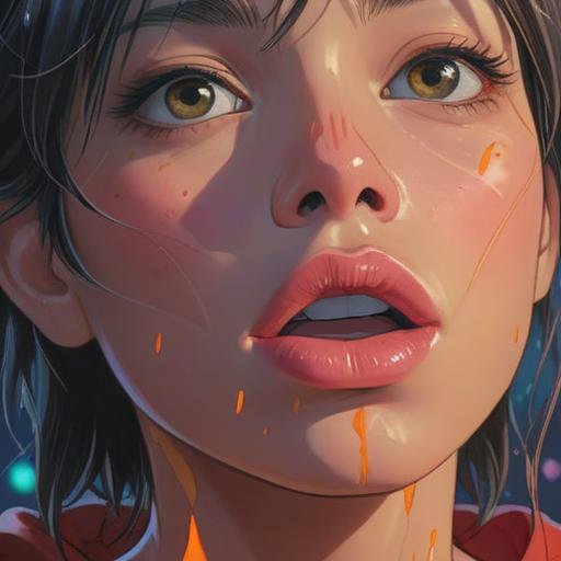 A close-up of a person's lips with a visible pimple underneath, surrounded by a glowing aura, symbols of spirituality gently radiating from the skin, a serene expression on the person's face, soft ethereal lighting, harmonious colors, surrounded by nature elements like flowers and leaves, suggesting a positive spiritual message, 4k