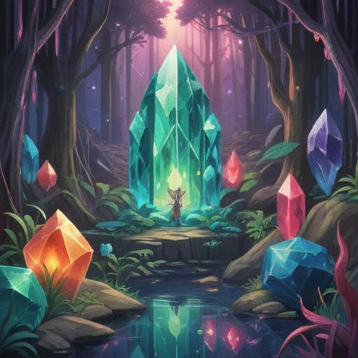 A serene illustration of various crystals arranged harmoniously, vibrant colors reflecting light, peaceful atmosphere, calming energy, detailed textures of each crystal, gentle background with natural elements, symbolic representation of balance and inner peace, 4k