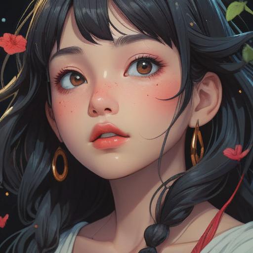 A close-up of a pair of lips with a distinct mole, surrounded by mystical symbols and soft glowing light, representing spiritual significance, conveying a sense of depth and mystery, vibrant colors, a serene and introspective atmosphere,10