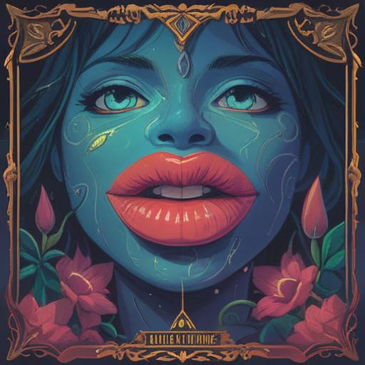 A spiritual illustration depicting a close-up of lips with a mole, soft ethereal glow, mystical symbols surrounding, a serene and contemplative atmosphere, elements of chakra and energy flow, nature motifs intertwined, conveying intuition and inner awareness, 4k