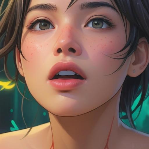 A close-up of a woman's mouth with a beauty mark on her lip, ethereal atmosphere, soft glowing light, symbols of spirituality surrounding her, gentle colors, mystical elements, conveying deep meanings, intricate details in the beauty mark, peaceful expression, harmonious background, 4k