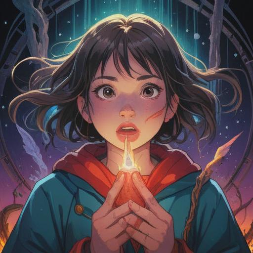 A spiritual illustration depicting a person experiencing a profound moment of understanding while holding their cracked lip, radiant light surrounding them, ethereal symbols manifesting in the air, a sense of tranquility and awakening, a serene environment with soft pastel colors, deep connection with the universe, dreamlike atmosphere, 4k