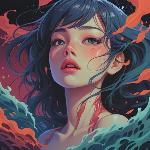 A surreal illustration depicting a person with vibrant, pulsating lips, dynamic sound waves emanating from the lips, evoking feelings of anxiety and anticipation, abstract representation of inner thoughts, colorful visual metaphors, intricate details capturing the essence of emotional turmoil, dreamlike atmosphere, 4k