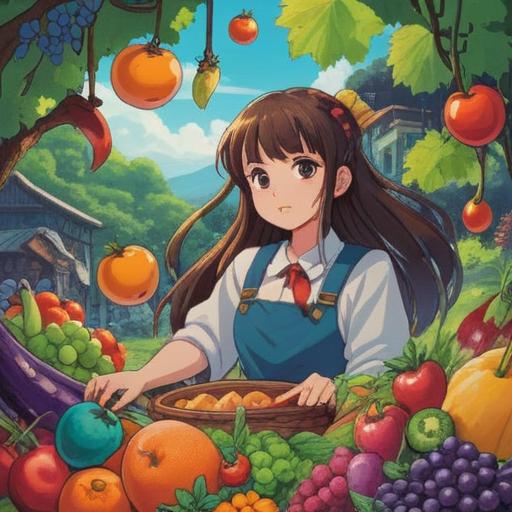 A vibrant and inspiring illustration of a lucky charm that symbolizes increased appetite, colorful fruits and vegetables surrounding the charm, a bright and cheerful atmosphere, rays of sunlight shining down, encouraging characters enjoying a meal together, 4k