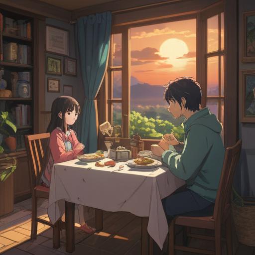 A serene scene depicting the spiritual meaning of reduced appetite, gentle light filtering through a window, a tranquil dining table with untouched food, symbolic elements like fading flowers and subtle shadows, an aura of introspection and contemplation, calming colors, 4k
