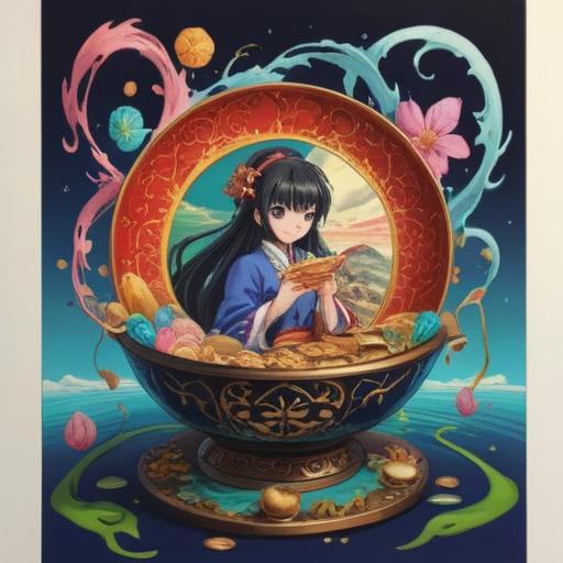 A broken dish turned into a symbol of good fortune, vibrant lucky charm, intricate designs, colors of luck and positivity, a serene background with hints of hope, a gentle light illuminating the scene, a sense of renewal and joy, 4k