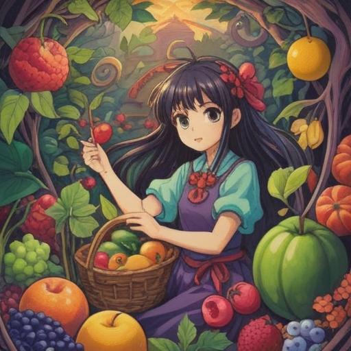 A vibrant illustration of a whimsical lucky charm designed to reset overeating, featuring a mystical amulet surrounded by colorful fruits and healthy foods, glowing softly, enchanting atmosphere, playful elements, intricate details of the charm, uplifting colors, 4k