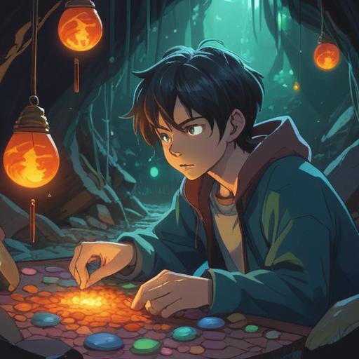 A surreal and symbolic representation of a person feeling a sense of hunger and frustration, surrounded by shimmering, glowing lucky stones, radiant light illuminating the stones, soft pastel colors creating a dreamlike atmosphere, contrasting dark shadows illustrating the feeling of emptiness, gentle textures, and a focus on the stones' intricate patterns, 4k