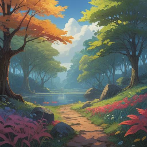 A serene and ethereal landscape, soft light illuminating the surroundings, a gentle breeze rustling the leaves, symbols of spirituality interwoven in nature, clear skies with gentle clouds, a person meditating peacefully, surrounded by glowing orbs of light, feeling the connection to the universe, harmonious energy, uplifting atmosphere, 4k