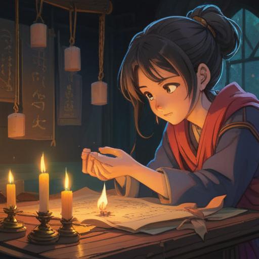 A serene and contemplative scene, candlelight illuminating an ancient scroll, gentle hands reaching out toward the scroll, ethereal symbols floating in the air, a soft aura surrounding the hands, warm glow enhancing the spiritual atmosphere, intricate details of the scroll's text, peaceful surroundings, 4k