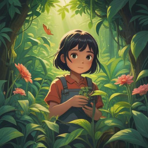A serene illustration of a person gently nurturing a small plant in a tranquil garden, warm sunlight filtering through the leaves, symbolic representation of emotional healing and growth, soft smiles and gentle gestures, peaceful atmosphere, vibrant colors, intricate details of nature, 4k
