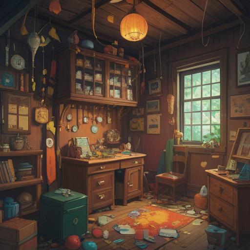 A whimsical illustration of various lucky items, surrounded by broken objects symbolizing misfortune, vibrant colors, each lucky item like a four-leaf clover, horseshoe, and lucky cat prominently featured, contrasting with shattered glass and cracked pottery, magical aura, inspiring hope and positivity, 4k