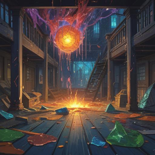 A visually striking representation of various objects breaking, symbolizing transformation and spiritual awakening, shattered glass reflecting light, a serene landscape in the background, ethereal glow surrounding the broken pieces, vibrant colors illustrating hope and renewal, elements of nature intertwining with the fragments, 4k