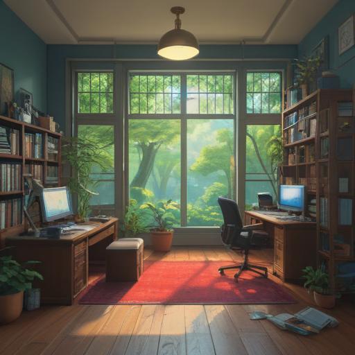 A serene office environment, a person observing subtle signs, nature elements like birds and trees symbolizing change, soft light streaming through the window, meaningful symbols around the desk, calm and reflective expression, an aura of spirituality, vibrant colors contrasting with the office setting, 4k