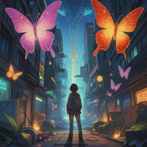 A vibrant illustration of a person standing at a crossroads, representing change in the workplace, ethereal light surrounding them, symbolic elements like butterflies and flowers signifying transformation, a serene landscape in the background, blending of natural and spiritual themes, uplifting atmosphere, inner peace, 4k