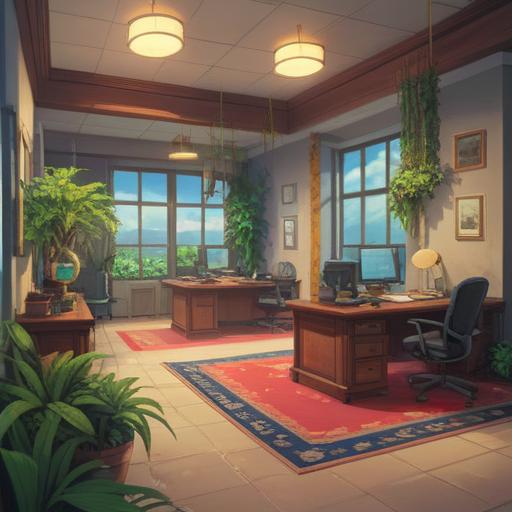 A serene office setting, featuring a collection of lucky stones, an inviting atmosphere, plants adding greenery, employees smiling and collaborating, natural light streaming through windows, motivational quotes on walls, inspiring vibes, harmonious workspace, 4k