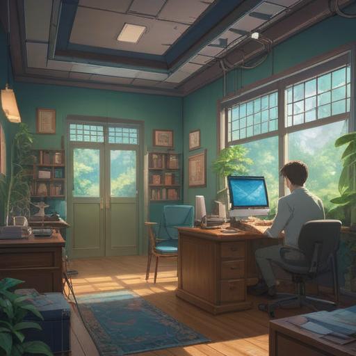 A serene workplace scene depicting spiritual significance, ethereal light illuminating an office environment, people engaged in deep conversation, vibrant energy radiating from conversations, a sense of purpose and connection, detailed elements of nature incorporated, calm and harmonious atmosphere, 4k