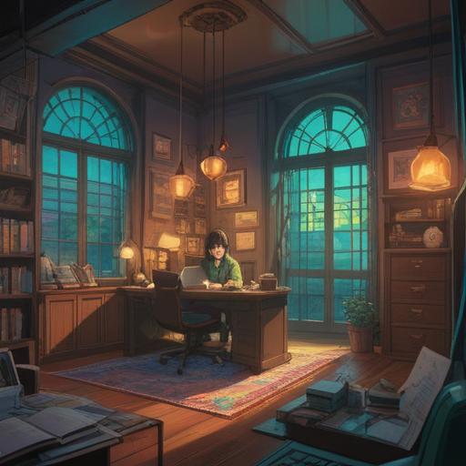 A serene office environment, subtle hints of unease, spiritual signs depicted as glowing symbols, a person contemplating with a thoughtful expression, ethereal light filtering through windows, natural elements like plants, a sense of introspection and awareness, 4k