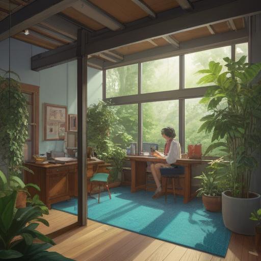 A serene workplace scene, employees practicing mindfulness, a cozy breakout area, plants and natural light, colleagues laughing and sharing ideas, a calming corner with cushions and soothing decor, stress relief activities, harmonious environment, 4k