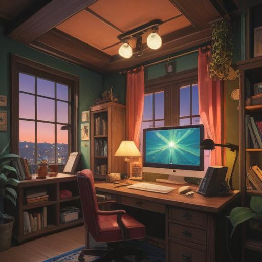 A serene office environment, a desk with a charming lucky item, warm lighting creating a cozy atmosphere, a soft-focus background of colleagues engaging happily, a touch of hope and optimism in the air, emphasizing connection and positivity, 4k