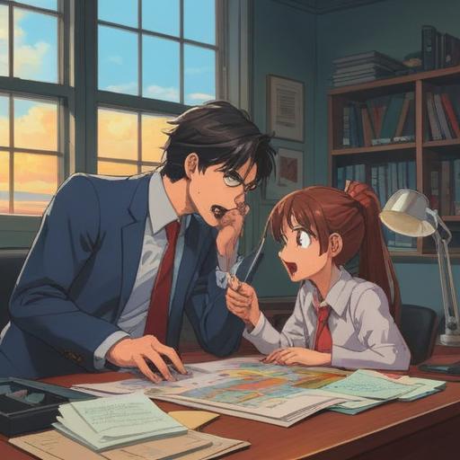 A tense scene in an office environment, two coworkers arguing passionately, visible tension in their body language, papers scattered on the desk, colleagues looking concerned in the background, subtle spiritual symbols glowing around them, signifying underlying energy shifts, a blend of realism and surrealism, 4k