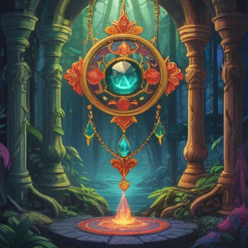 A serene illustration of a spiritual lucky charm, vibrant colors, intricate design, featuring a crystal pendant radiating light, surrounded by peaceful symbols like feathers and mandalas, creating a harmonious atmosphere, evoking a sense of overcoming conflict, soft focus, 4k